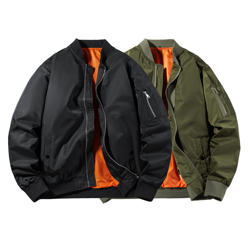 Men's Modern Nylon Bomber Jacket in Aviator Style with Contrasting Inner Lining and Sleeve Zip Pocket Mune Fashion