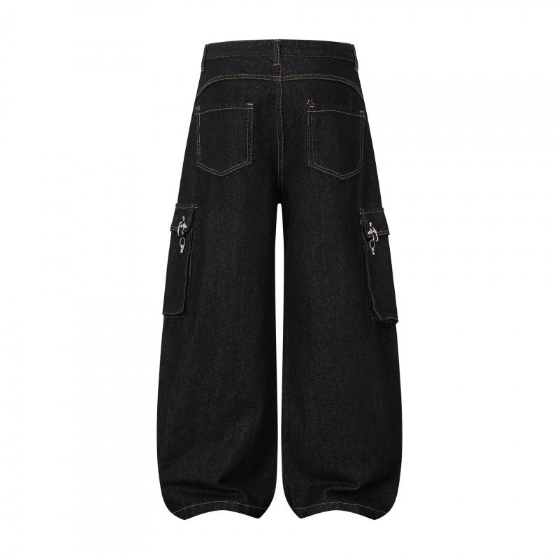 Women Balloon-shaped Cargo Jeans with High Waist, Wide Leg and Flap Pockets Mune Fashion