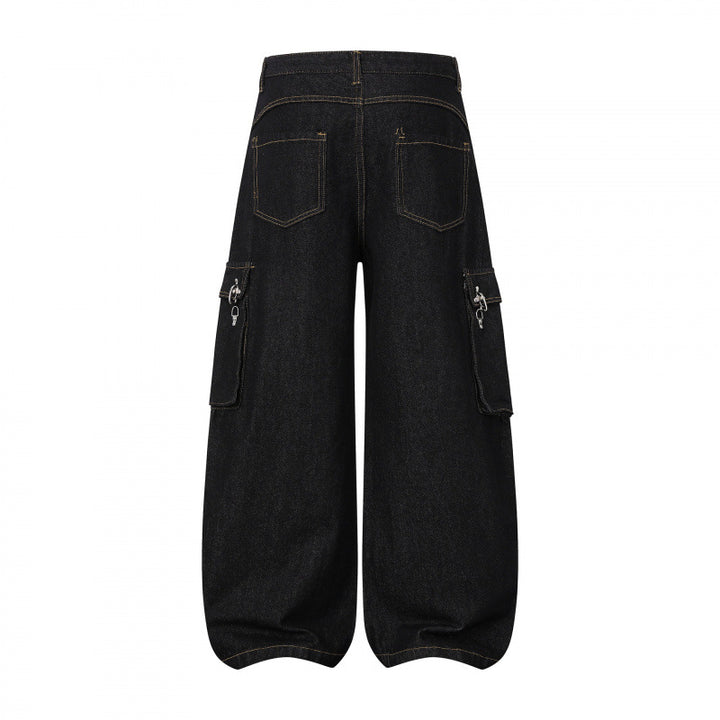 Women Balloon-shaped Cargo Jeans with High Waist, Wide Leg and Flap Pockets Mune Fashion