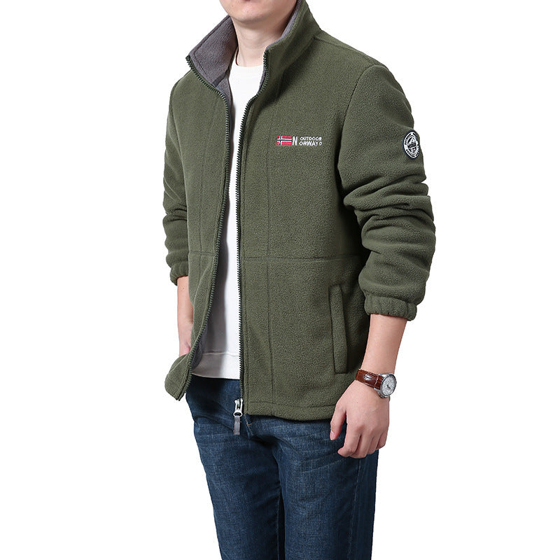 Men's fleece jacket with stand-up collar, full-length zipper, and teddy inner lining Mune Fashion