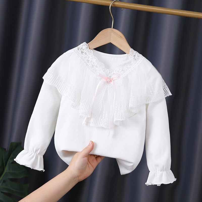 Girls long sleeve shirt with elegant lace decoration Mune Fashion