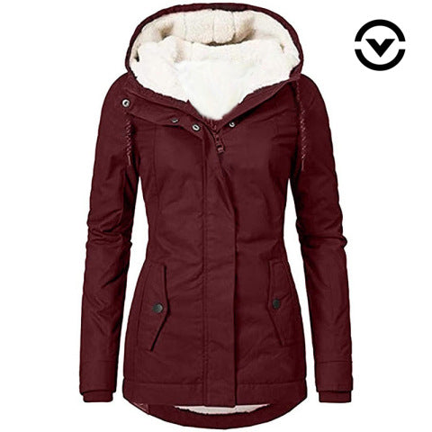 Women's Water-Repellent Parka with Teddy Lining, Hood and Tailored Fit Mune Fashion