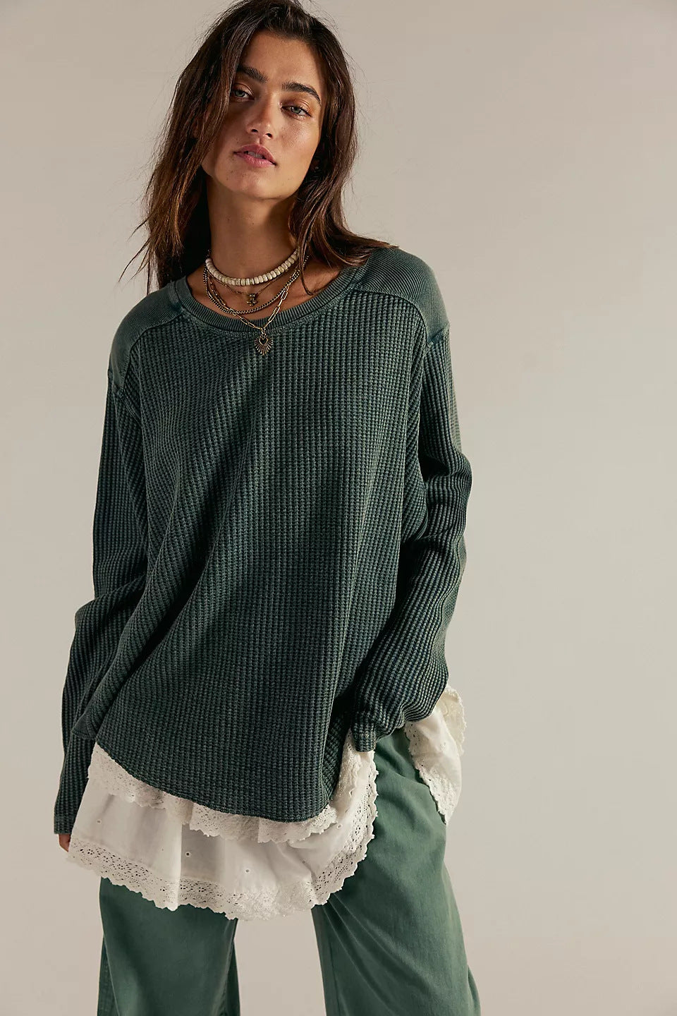 Women’s Oversized Waffle Knit Sweater with Loose Fit and Deep Raglan Sleeve Fashion