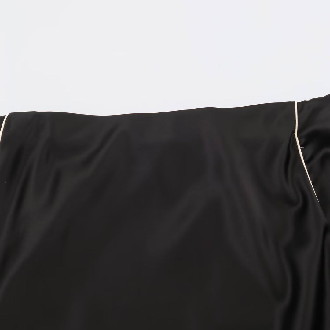 Women's satin midi skirt with side piping and A-line cut Mune Fashion