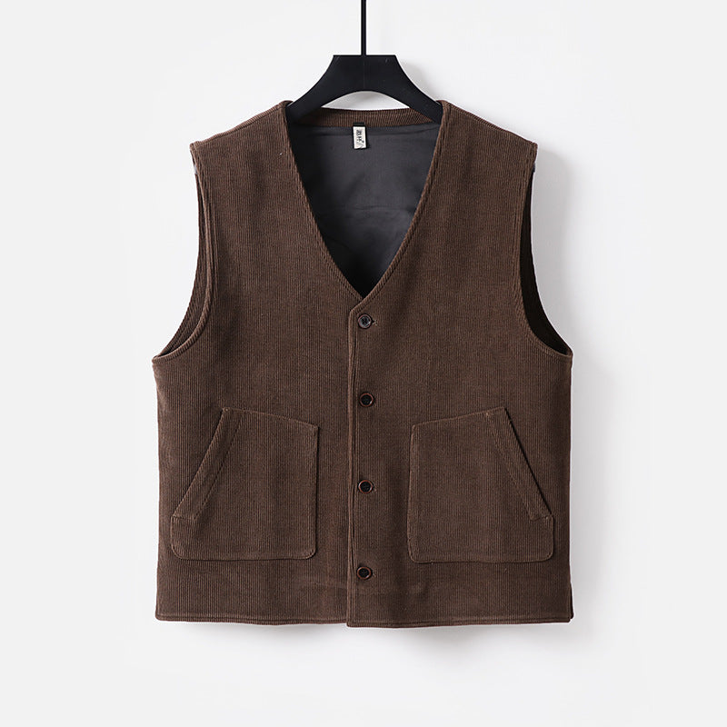 Men's Padded Cord Waistcoat with V-Neck and Patch Pockets Mune Fashion