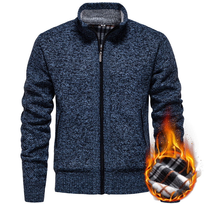 Men's structured knit cardigan with full zip and contrast-lined stand-up collar Mune Fashion