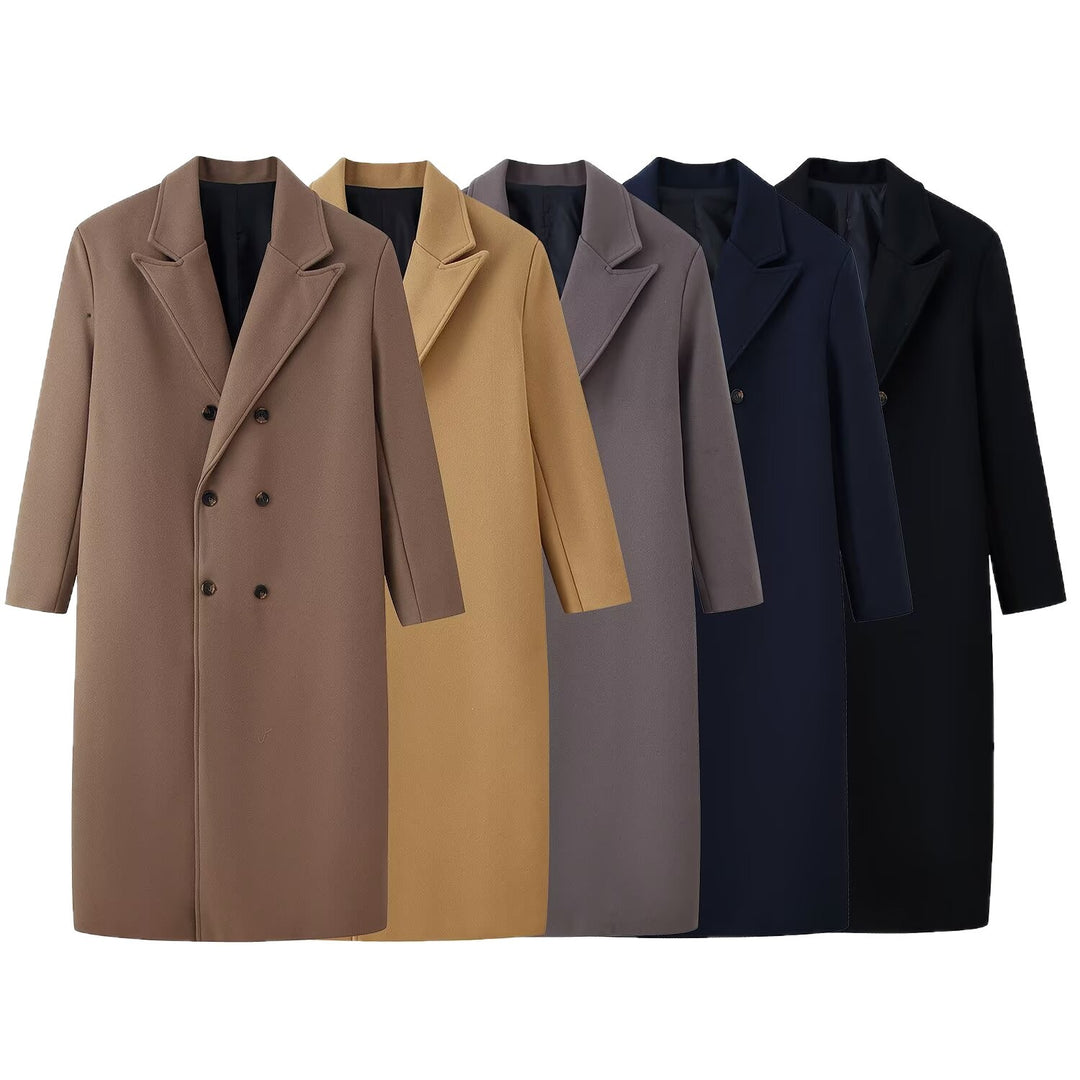 Men's Double-Breasted Long Coat with Narrow Lapels and Straight Cut Mune Fashion