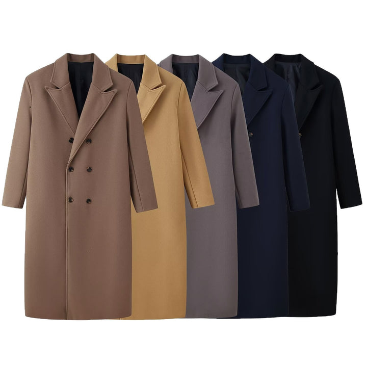 Men's Double-Breasted Long Coat with Narrow Lapels and Straight Cut Mune Fashion