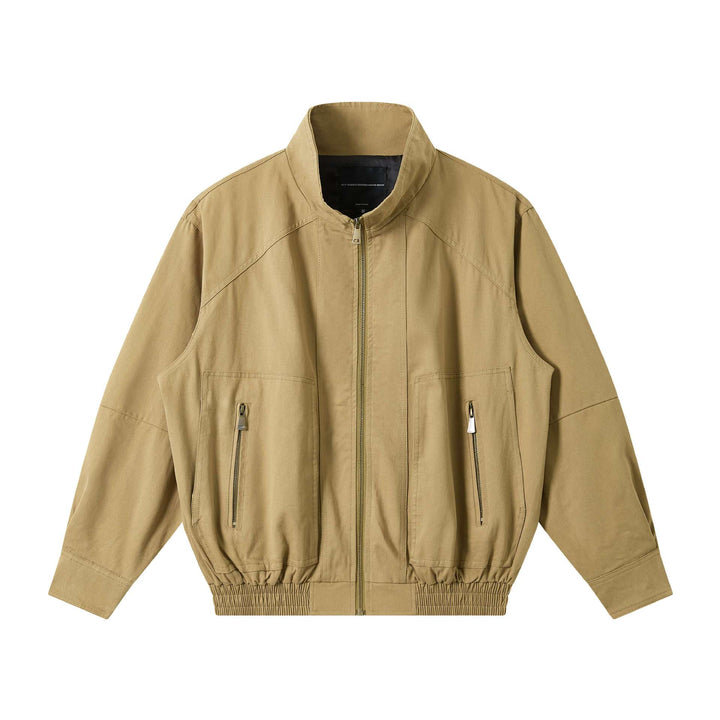 Men's Lightweight Canvas Field Jacket with Stand-Up Collar, Concealed Zipper and Elastic Hem Mune Fashion