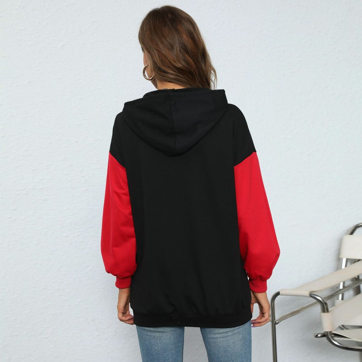 Women's Oversize Hoodie with Blocking Sleeves and Boston Front Print Mune Fashion