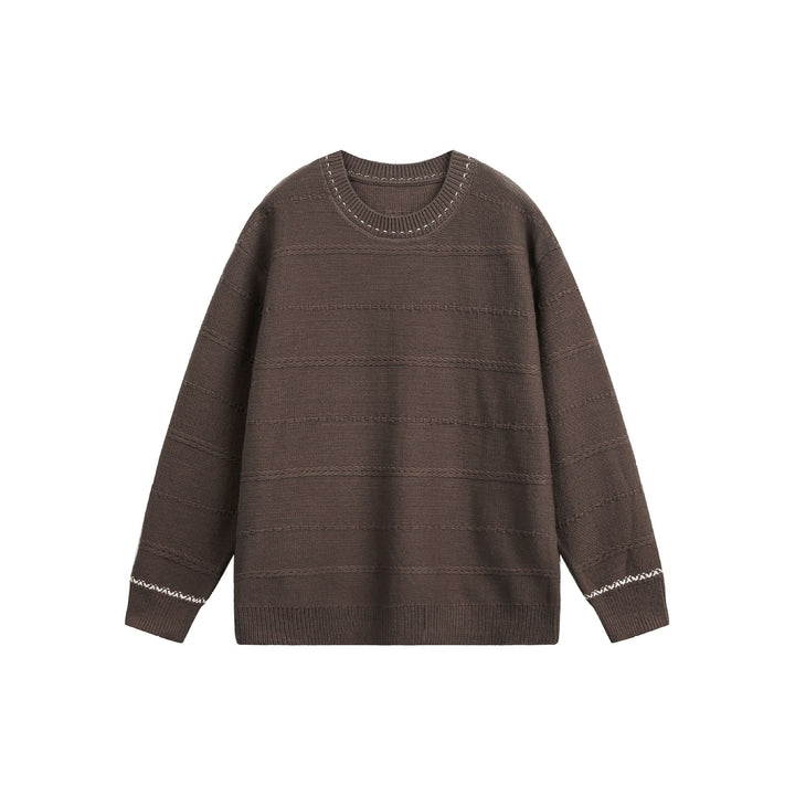 Women's Oversized Knitted Sweater with Textured Stripes and Round Neck Mune Fashion