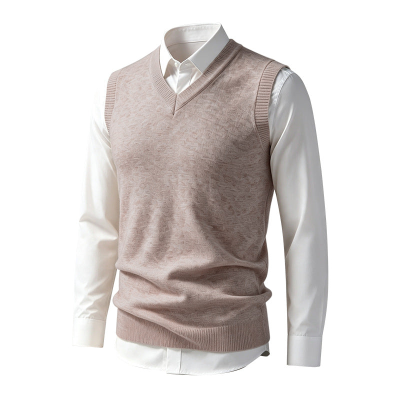Men's Sleeveless Fine Knit V-Neck Vest with Ribbed Hem Mune Fashion