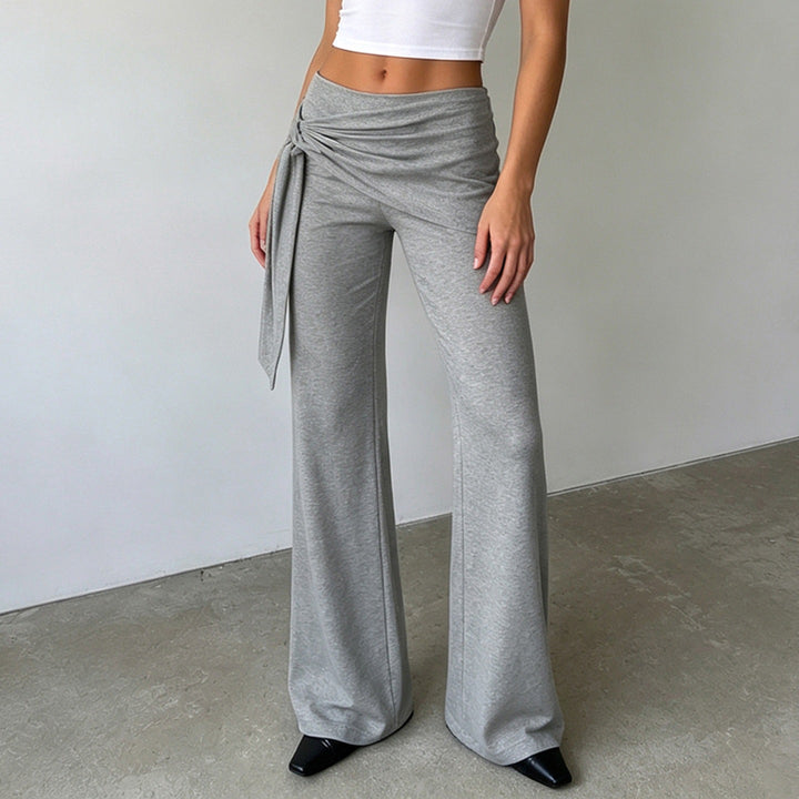 Women Flair Lounge Pants with Wrap Waistband, Ties and Wide Flare Mune Fashion