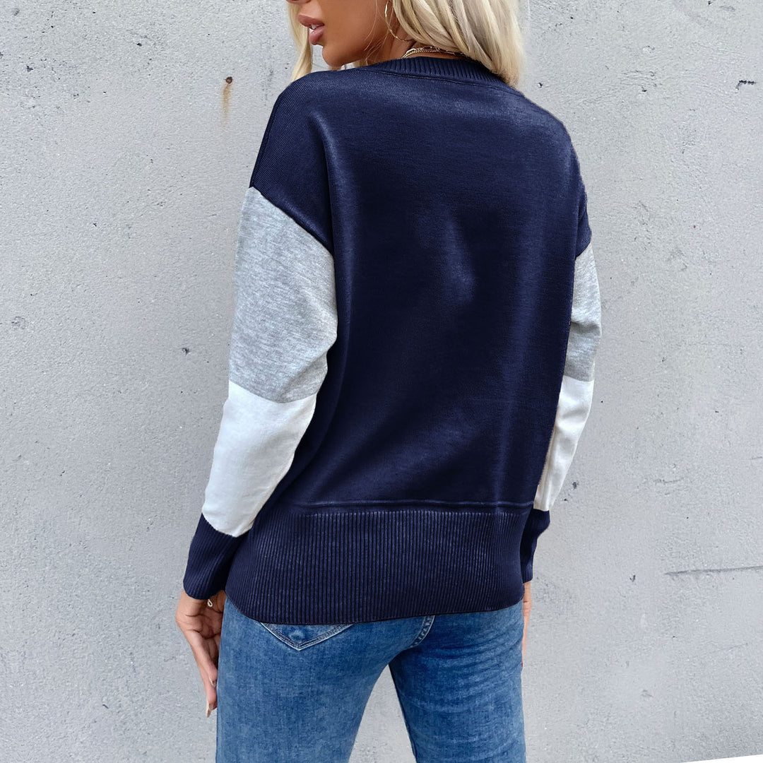 Women's casual fine knit sweater in block check pattern with ribbed hem and relaxed fit Mune Fashion
