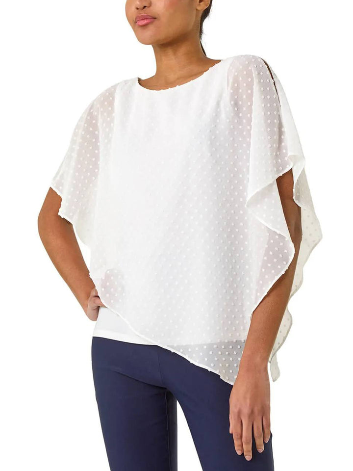 Women's lightweight chiffon overlay shirt with polka dots and batwing sleeves Mune Fashion