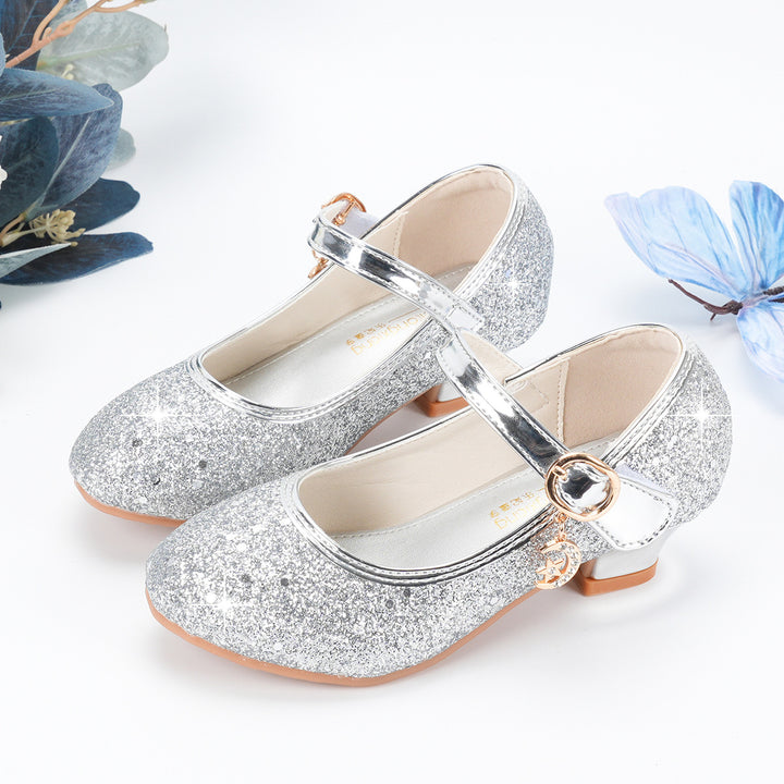 Girls Glittering Ballet Flats with Adjustable Strap and Decorative Details Mune Fashion
