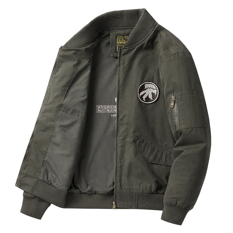 Men's lightweight cotton bomber with inner print, sleeve zippered pocket and ribbed hem Mune Fashion
