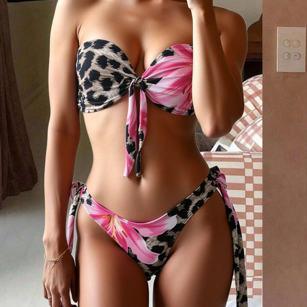 Women's Bandeau Bikini with Floral Accent Mune Fashion