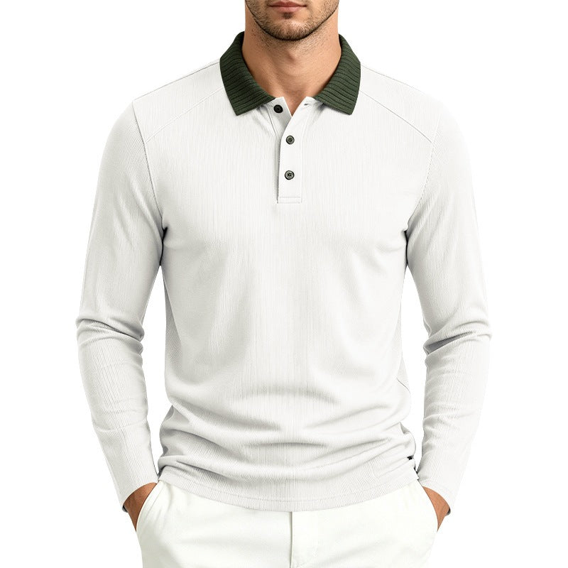 Men's long sleeve polo made of fine ribbed knit with contrast collar and button placket Mune Fashion