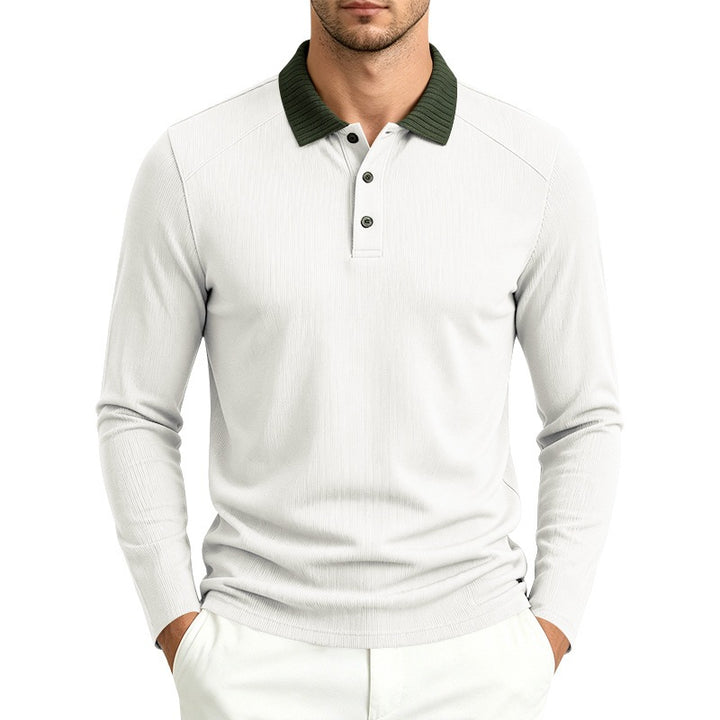 Men's long sleeve polo made of fine ribbed knit with contrast collar and button placket Mune Fashion