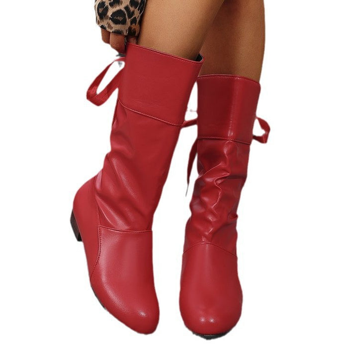 Women’s knee-high boots with gathering, rear lacing and low block heel Mune Fashion