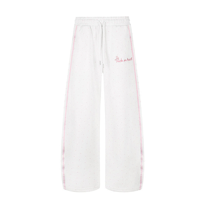 Women's Extra Wide Palazzo Sweatpants in Polka Dot Design with Elastic Comfort Waistband and Side Contrast Stripes Mune Fashion