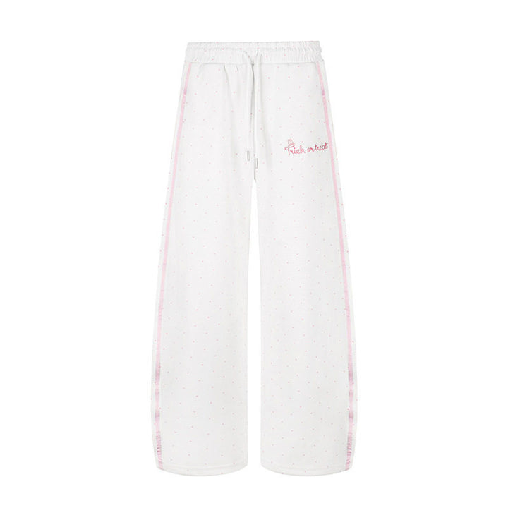 Women's Extra Wide Palazzo Sweatpants in Polka Dot Design with Elastic Comfort Waistband and Side Contrast Stripes Mune Fashion