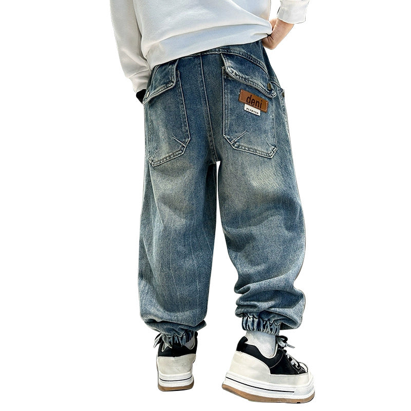 Unisex casual denim pants with elastic waistband Mune Fashion