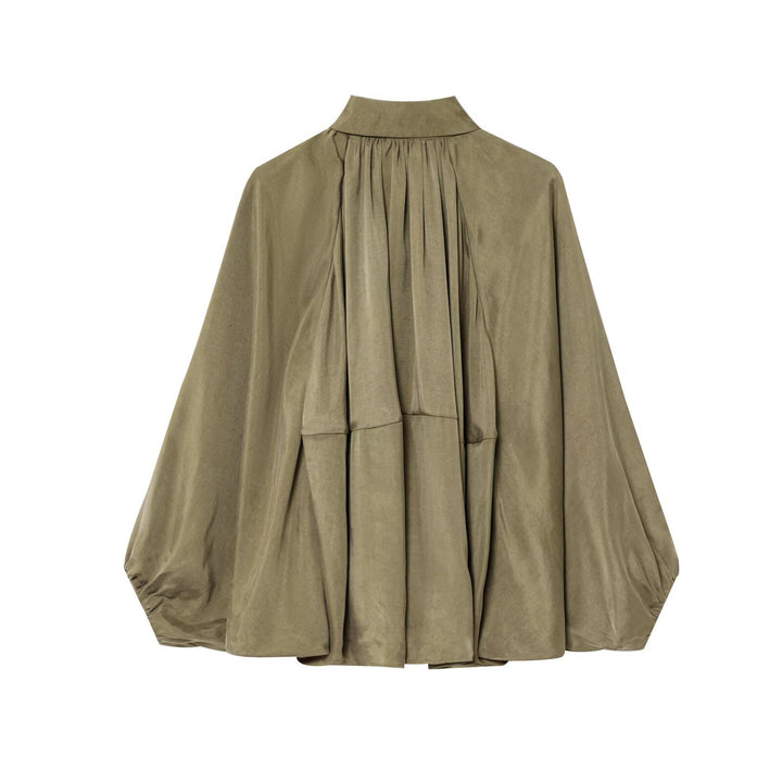 Women's wide pleated shirt blouse jacket with shirt collar, zipper and balloon-shaped hem Mune Fashion