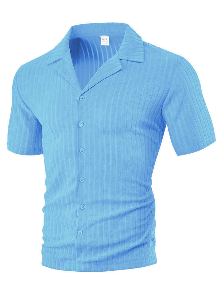 Men's fine ribbed short-sleeve knitted shirt with notch collar and full-button placket Mune Fashion