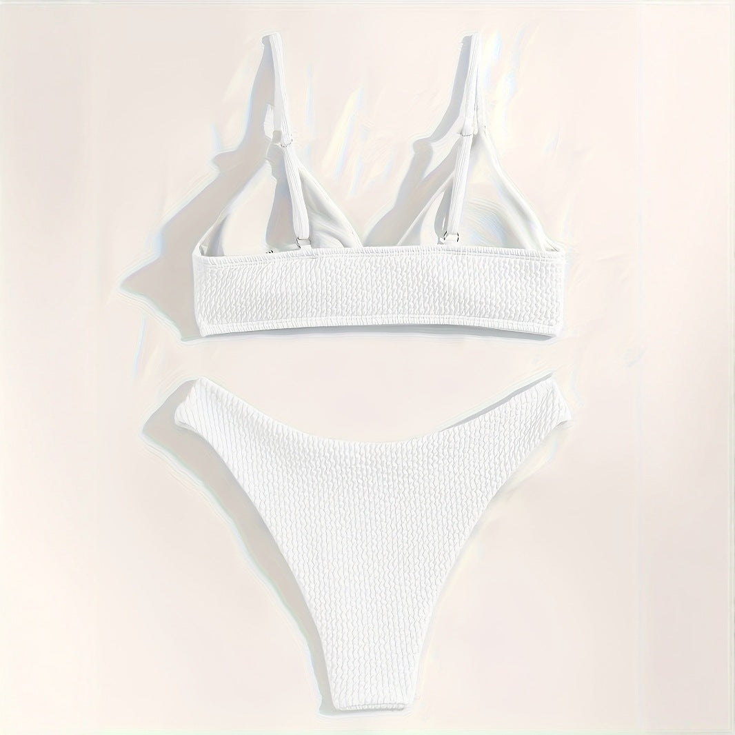 Women's Triangle Bikini with Texture and Slim Straps Mune Fashion