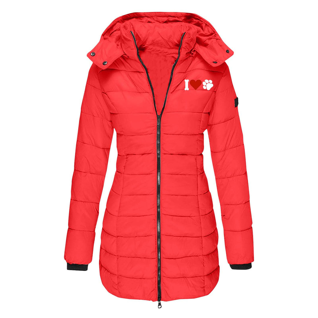 Women's quilted jacket with hood, tailored silhouette and heart paw print Mune Fashion