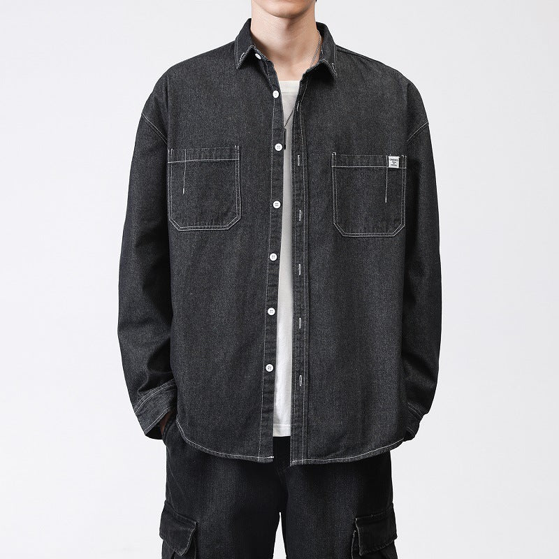 Men's Oversized Denim Shirt Jacket with Chest Pockets and Button-Down Collar Mune Fashion