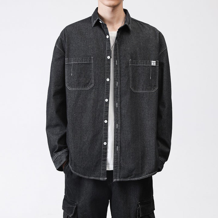 Men's Oversized Denim Shirt Jacket with Chest Pockets and Button-Down Collar Mune Fashion