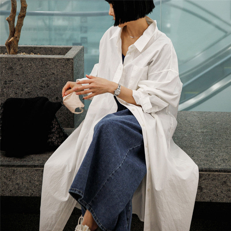 Women Oversize Shirt Dress with Long Hem and Concealed Button Placket Mune Fashion