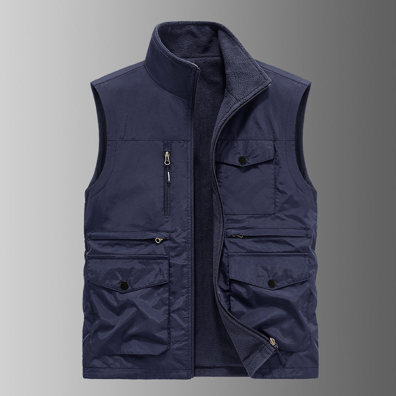 Men's padded utility vest with fleece lining, multi pockets and front zipper
