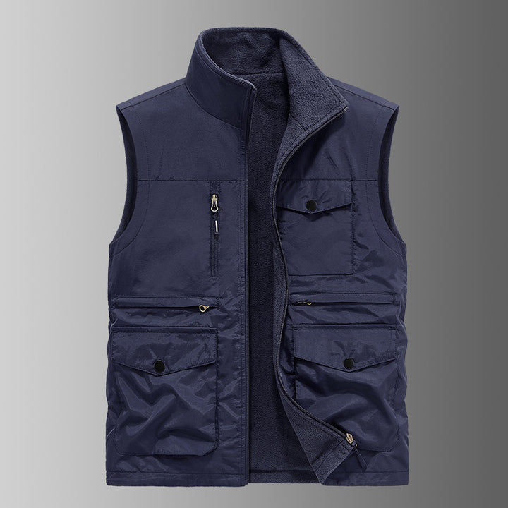 Men's padded utility vest with fleece lining, multi pockets and front zipper
