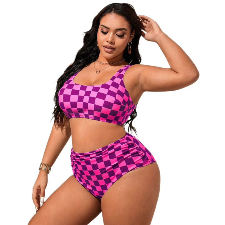 Women's High-Waisted Bikini Set with Checkered Design Mune Fashion