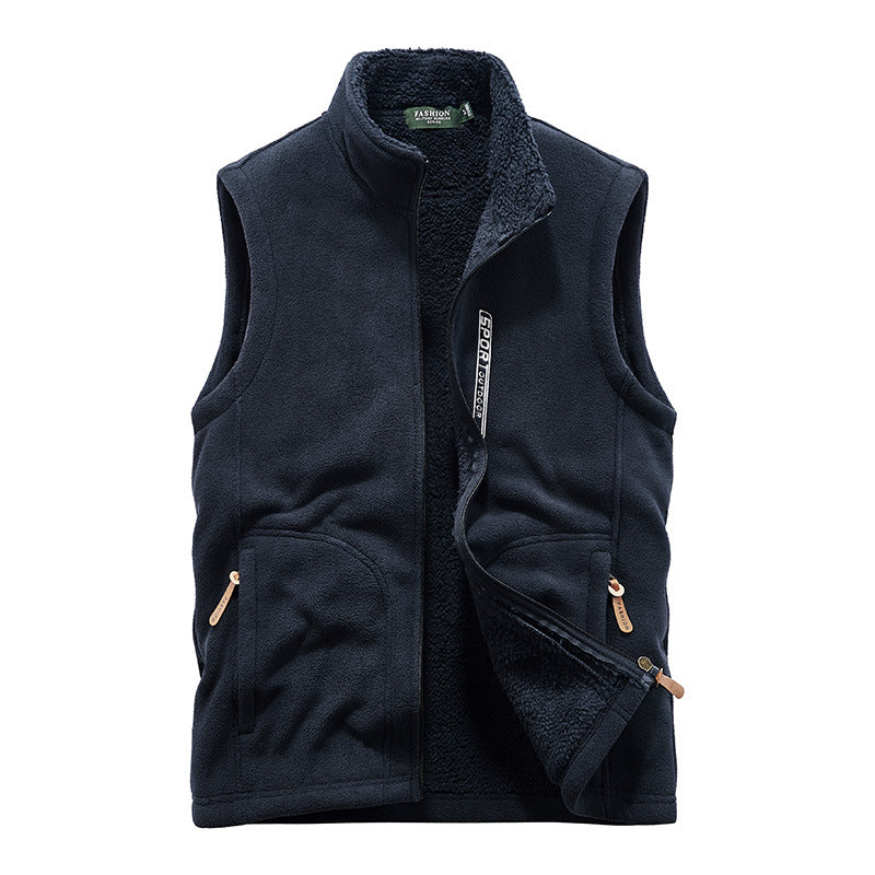 Men's teddy fleece vest with sherpa lining, stand-up collar, and zipper pockets Mune Fashion