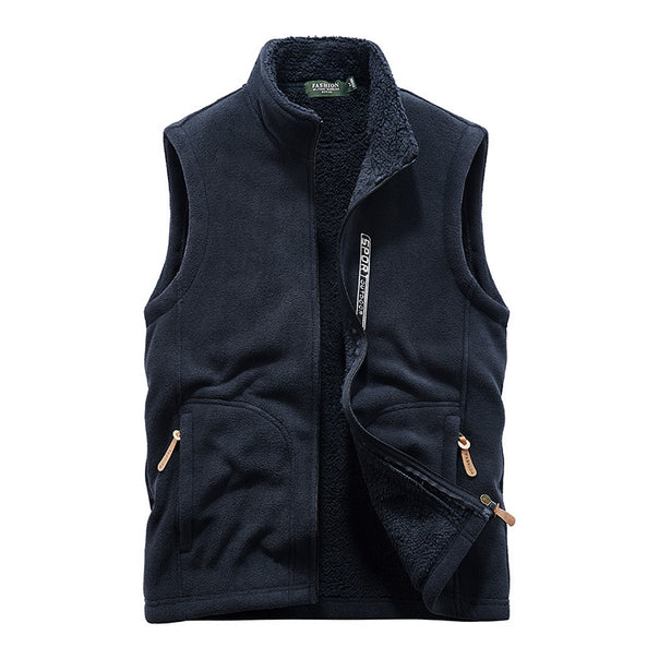 Men's teddy fleece vest with sherpa lining, stand-up collar, and zipper pockets Mune Fashion