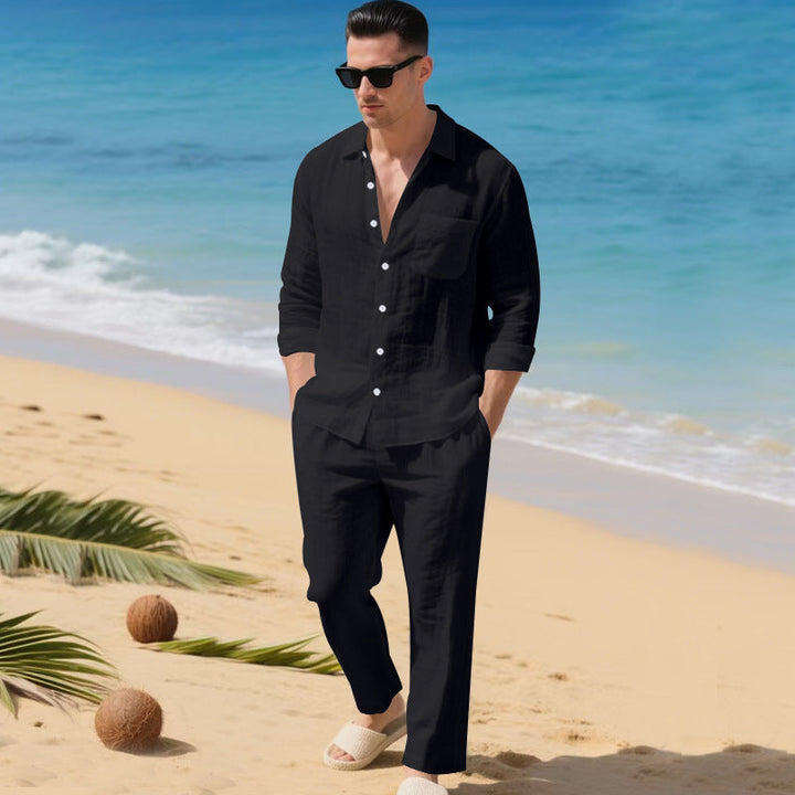 Men's lightweight linen outfit with stylish shirt and elegant pants Mune Fashion