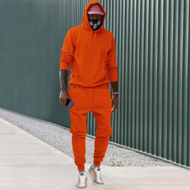 Men's casual hoodie and jogging set made of French Terry with kangaroo pocket, ribbed cuffs, and elastic drawstring waistband Mune Fashion