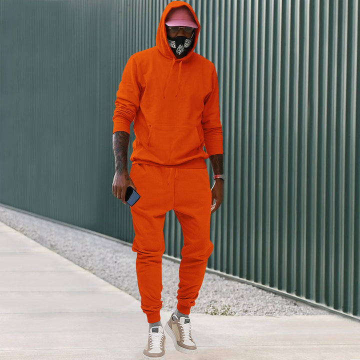 Men's casual hoodie and jogging set made of French Terry with kangaroo pocket, ribbed cuffs, and elastic drawstring waistband Mune Fashion