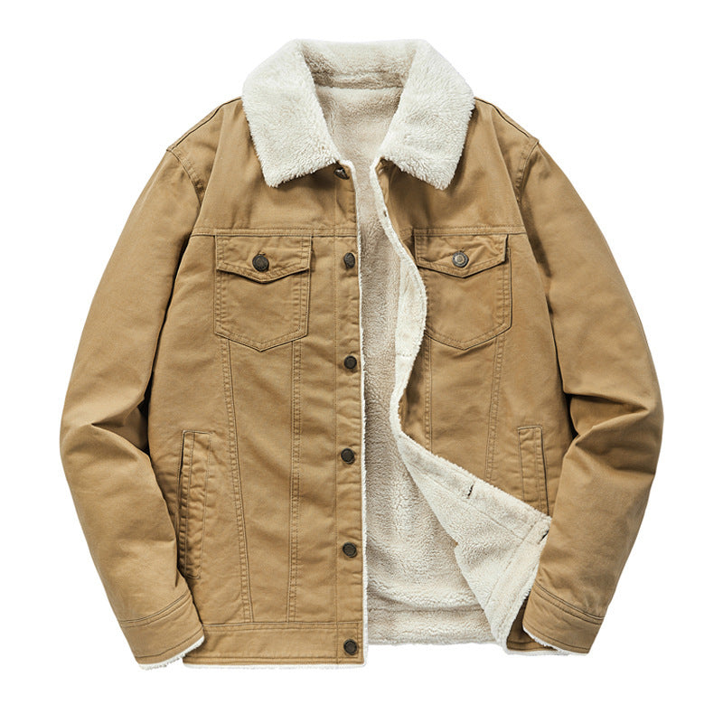 Men's canvas trucker jacket with full teddy lining and lapel collar Mune Fashion