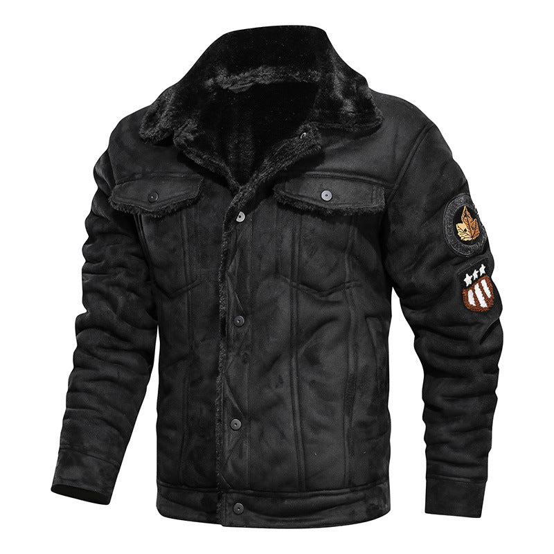 Men's suede jacket with teddy lining and military patches Mune Fashion