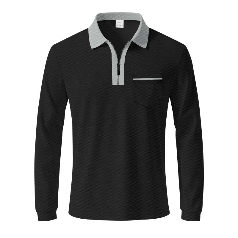 Men's long-sleeved polo with half zip, patch chest pocket, and fine structure jersey quality Mune Fashion