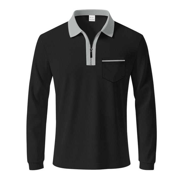 Men's long-sleeved polo with half zip, patch chest pocket, and fine structure jersey quality Mune Fashion
