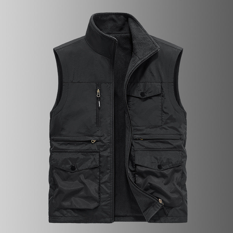 Men's padded utility vest with fleece lining, multi pockets and front zipper