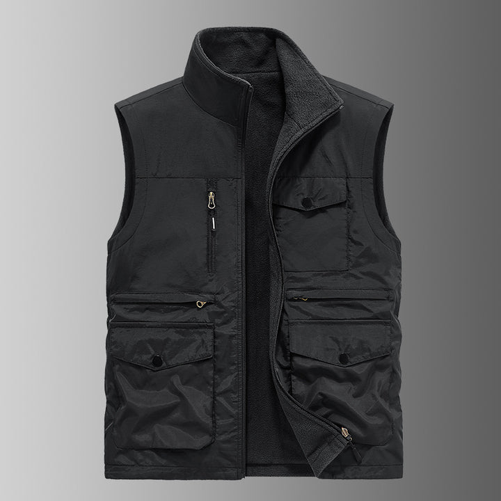 Men's padded utility vest with fleece lining, multi pockets and front zipper