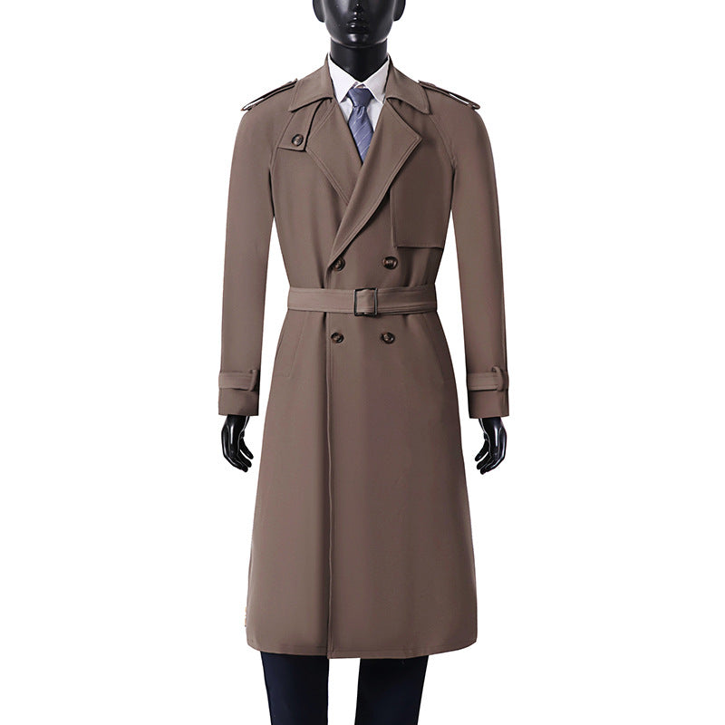 Men's Classic Double-Breasted Trench Coat made of lightweight Wool Blend with Shawl Collar and Epaulettes Mune Fashion
